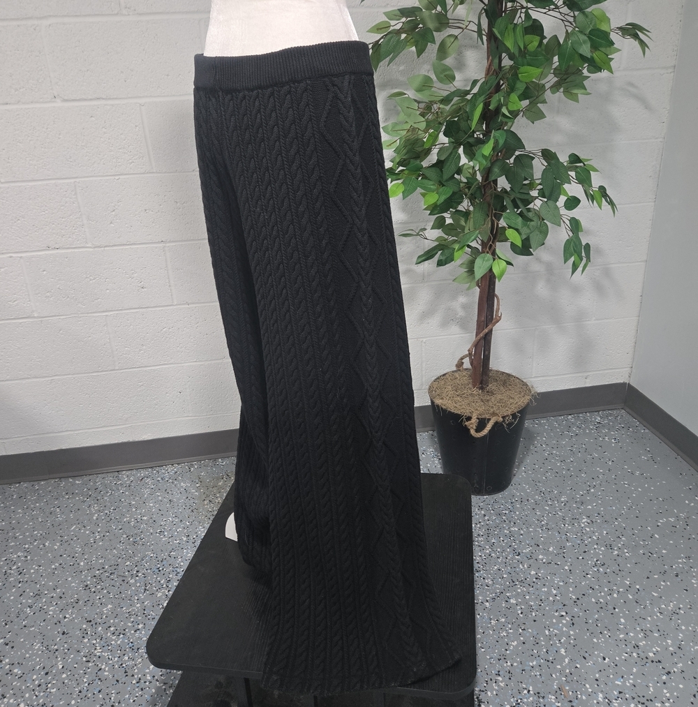 Callahan Knitwear Cable Knit Wide Leg Black Pants Large Cabincore Leisurewear - Picture 4 of 11